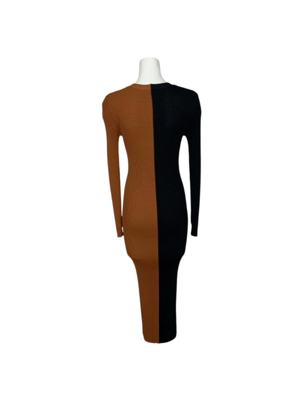 Staud Shoko Colorblocked Midi Dress S Tan Black Ribbed Long Sleeve Fall Fashion - Picture 8 of 16